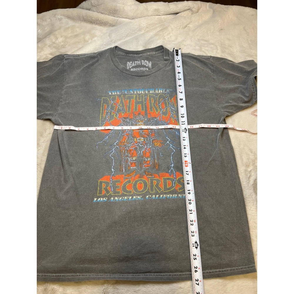 Death Row Records Mens T-Shirt Cotton Acid Wash Electric Chair Gray Large